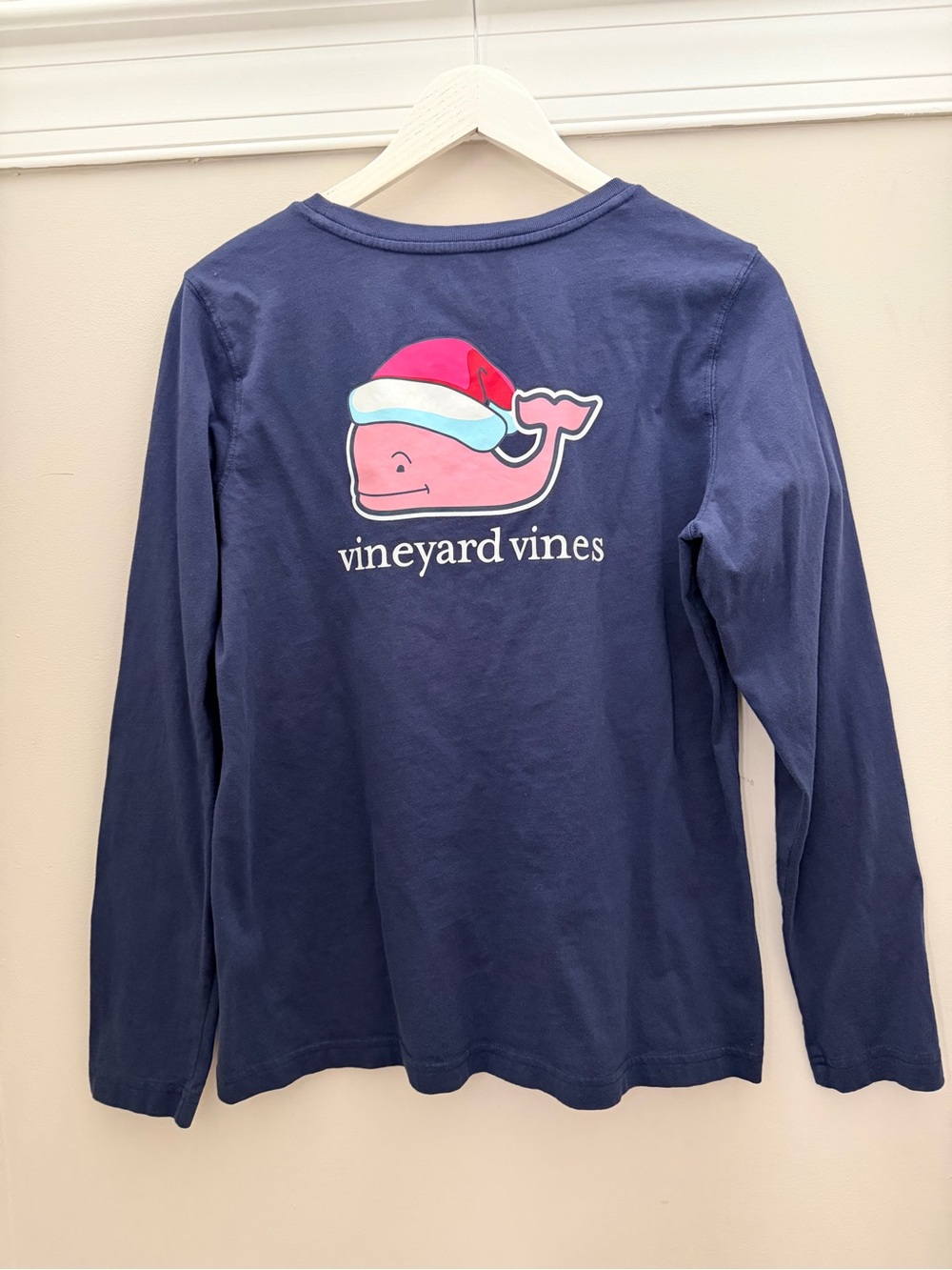 Vineyard Vines Women’s Christmas Santa Whale Long Sleeve Navy TShirt Size L